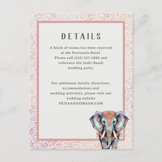 Indian Elephant Wedding Details Enclosure Card (Front)