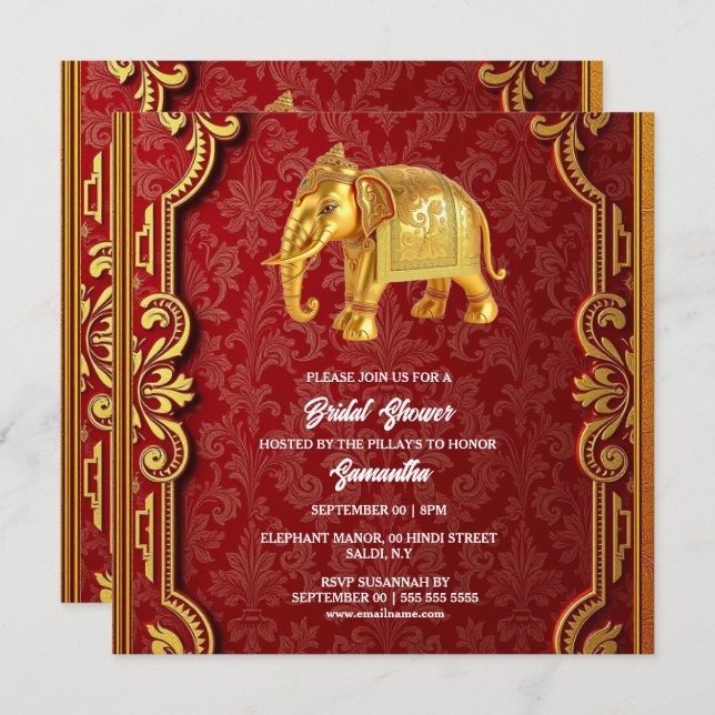 Indian elephants burgundy gold Hindi Hindu shower Holiday Card (Front/Back)