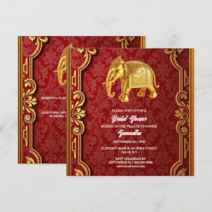 Indian elephants burgundy gold Hindi Hindu shower Holiday Card