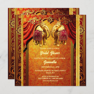 Indian elephants gold red henna luxurious bridal  holiday card