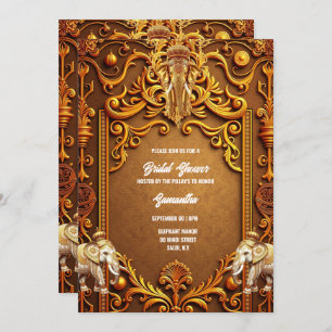 Indian elephants gold traditional Hindu bridal  Invitation