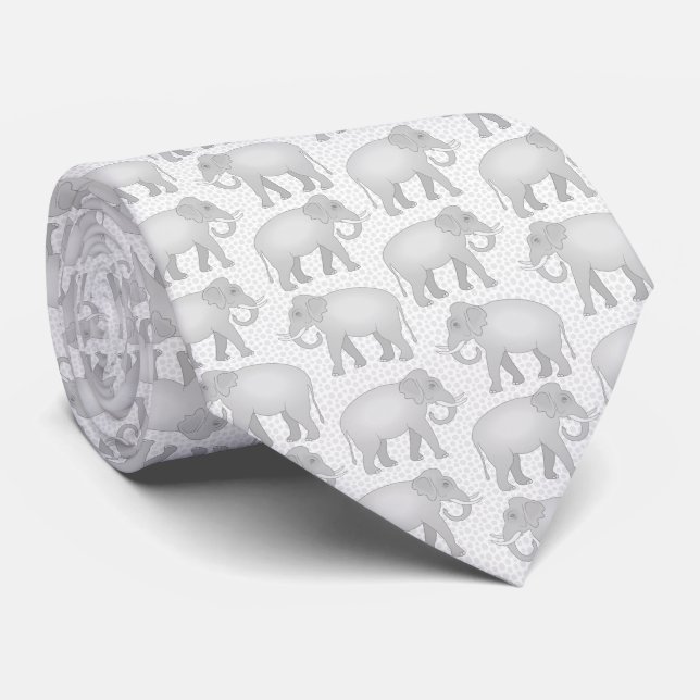 Indian Elephants Grey and Whire Tie (Rolled)