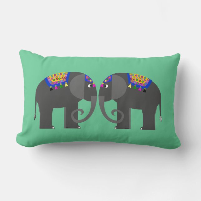 Indian Elephants Lumbar Throw Pillow (Front)