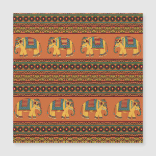 Indian Elephants, Orange Traditional Seamless.