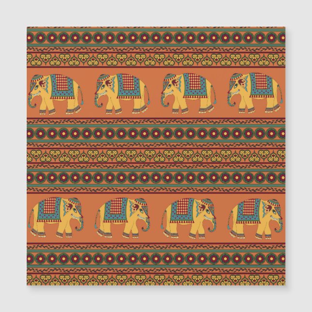 Indian Elephants, Orange Traditional Seamless. (Front)