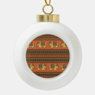 Indian Elephants, Orange Traditional Seamless. Ceramic Ball Christmas Ornament