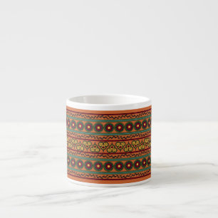 Indian Elephants, Orange Traditional Seamless. Espresso Cup