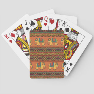 Indian Elephants, Orange Traditional Seamless. Playing Cards