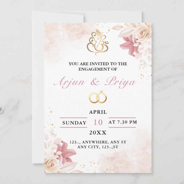 Indian Engagement Invitation Card, Ring Ceremony (Front)