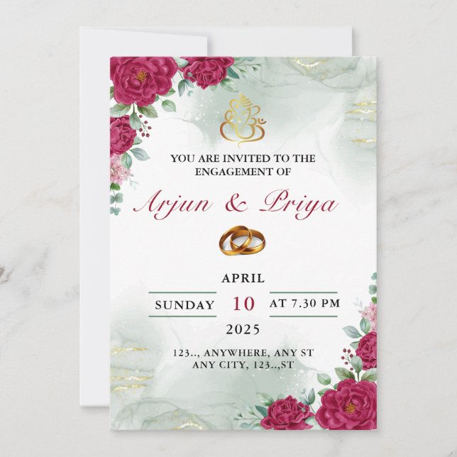 Indian Engagement Invitation Card, Ring Ceremony (Front)