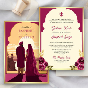 Indian Ethnic Magenta Anand Karaj Sikh Wedding Invitation