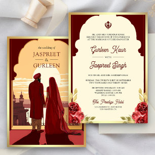 Indian Ethnic Red Anand Karaj Sikh Wedding Invitation