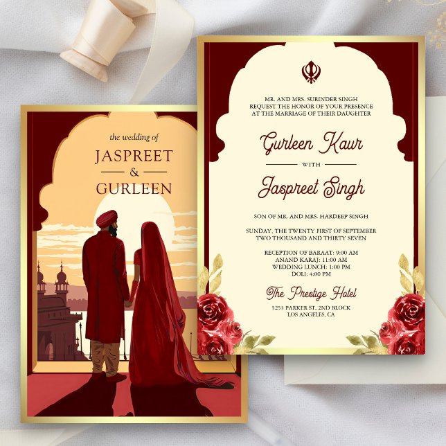 Indian Ethnic Red Anand Karaj Sikh Wedding Invitation (Creator Uploaded)