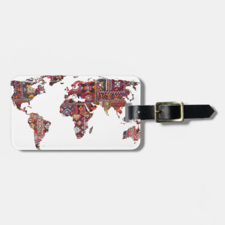 Indian Fabric Map Earth Patchwork Luggage Tag
