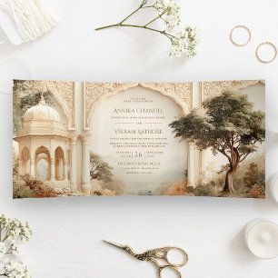 Indian Fairytale Royal Palace QR Code Wedding Tri-Fold Invitation