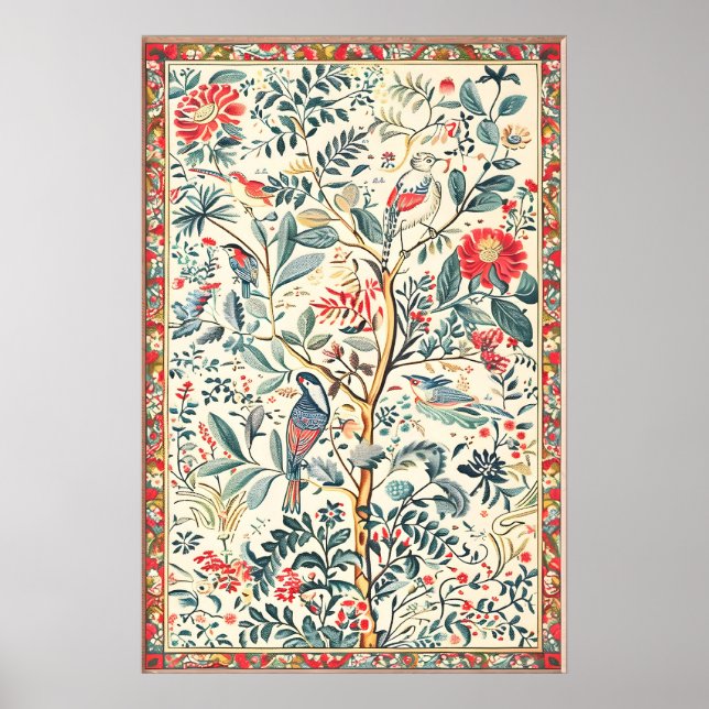 Indian Floral Art Print Botanical Bird (Front)
