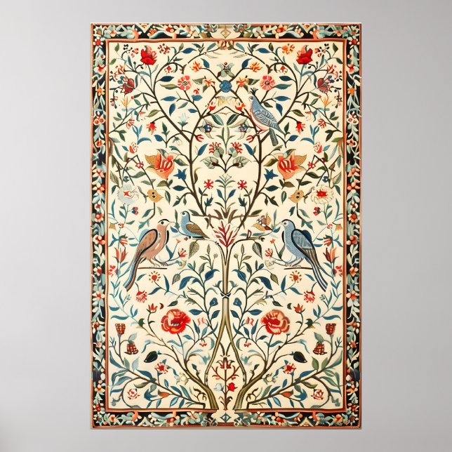 Indian Floral Bird Art Print Botanical (Front)