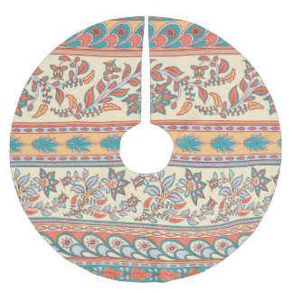 Indian Floral Borders Seamless Pattern Brushed Polyester Tree Skirt