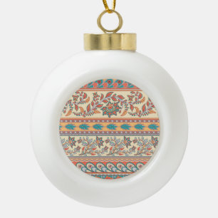 Indian Floral Borders Seamless Pattern Ceramic Ball Christmas Ornament