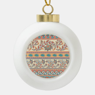 Indian Floral Borders Seamless Pattern Ceramic Ball Christmas Ornament