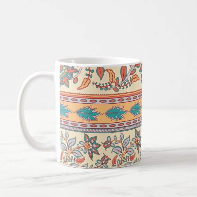 Indian Floral Borders Seamless Pattern Coffee Mug (Left)