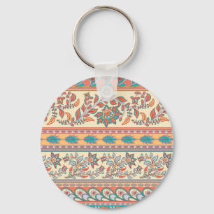 Indian Floral Borders Seamless Pattern Key Ring