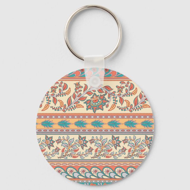Indian Floral Borders Seamless Pattern Key Ring (Front)