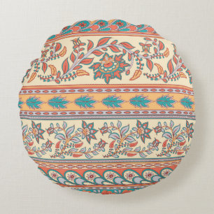 Indian Floral Borders Seamless Pattern Round Cushion