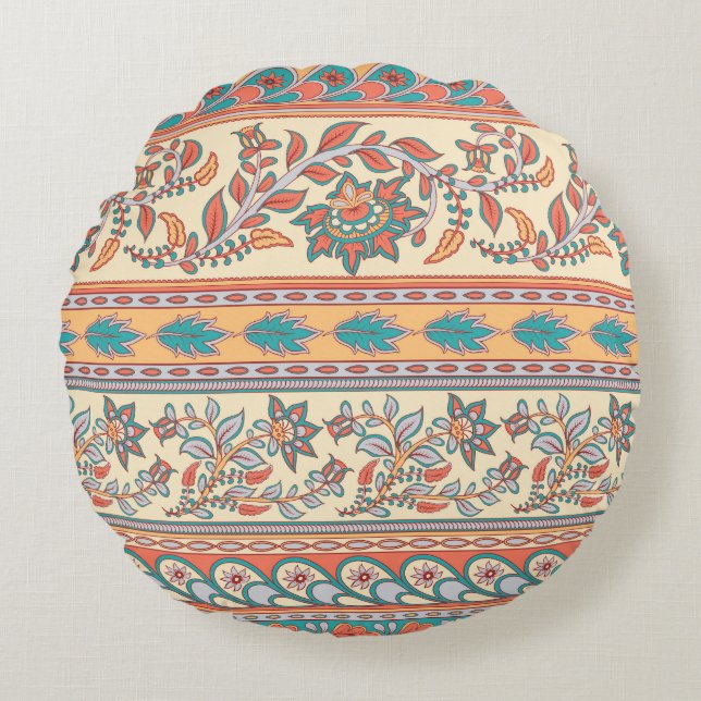 Indian Floral Borders Seamless Pattern Round Cushion (Front)