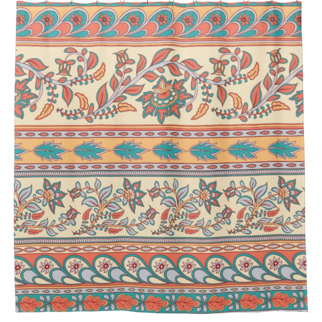 Indian Floral Borders Seamless Pattern Shower Curtain (Front)