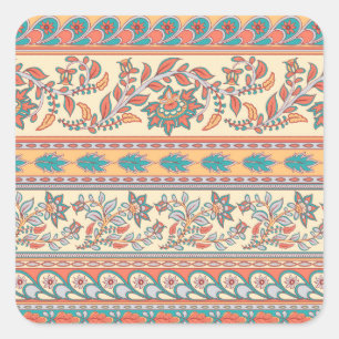 Indian Floral Borders Seamless Pattern Square Sticker