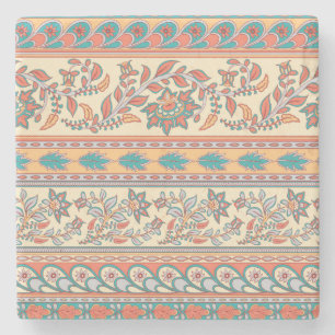 Indian Floral Borders Seamless Pattern Stone Coaster