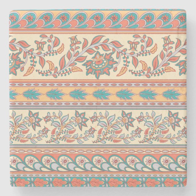 Indian Floral Borders Seamless Pattern Stone Coaster (Front)