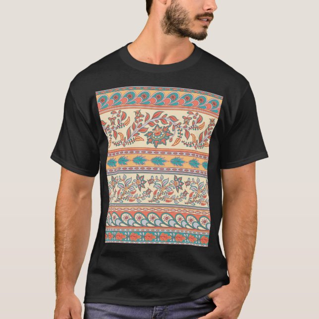 Indian Floral Borders Seamless Pattern T-Shirt (Front)