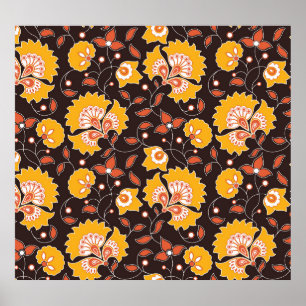 Indian Floral Coloured Vintage Seamless Poster