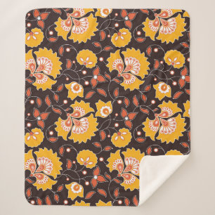 Indian Floral Coloured Vintage Seamless Sherpa Blanket