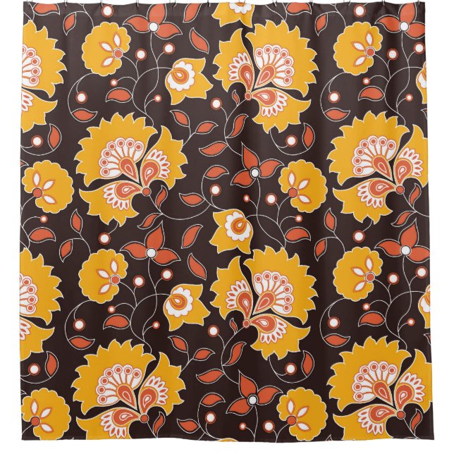 Indian Floral Coloured Vintage Seamless Shower Curtain (Front)