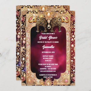 Indian floral elephants Hindu royal gems bridal  Invitation