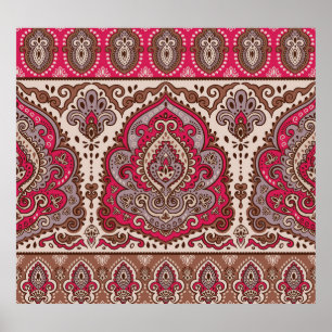 Indian floral paisley, ethnic mandala pattern. poster