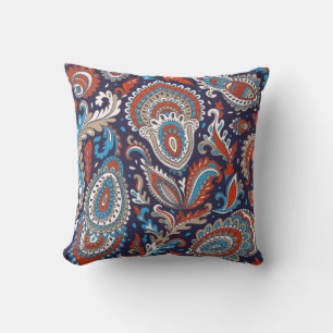 Indian floral paisley medallion pattern. Ethnic Ma Cushion