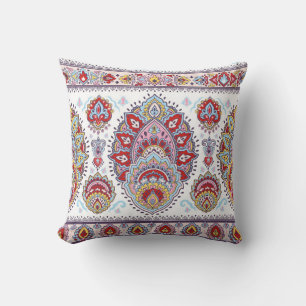 Indian floral paisley medallion pattern. Ethnic Ma Cushion