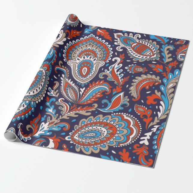 Indian floral paisley medallion pattern. Ethnic Ma Wrapping Paper (Unrolled)