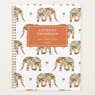 Indian Floral Paisley Ornate Elephants Custom Name Planner