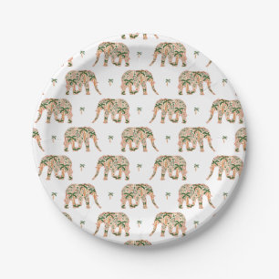 Indian Floral Paisley Ornate Elephants Paper Plate