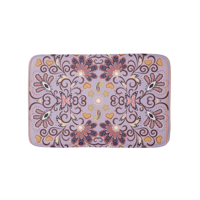 Indian floral tablecloth: lovely pastel pattern bath mat (Front)