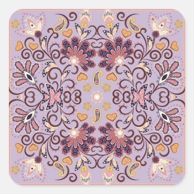 Indian floral tablecloth: lovely pastel pattern square sticker (Front)