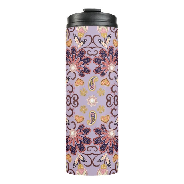 Indian floral tablecloth: lovely pastel pattern thermal tumbler (Front)