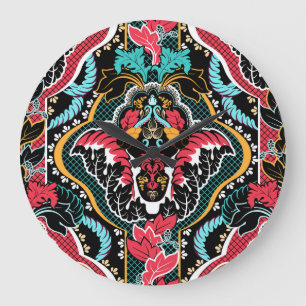 Indian Floral: Vintage Seamless Wallpaper. Large Clock