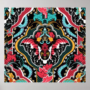 Indian Floral: Vintage Seamless Wallpaper. Poster