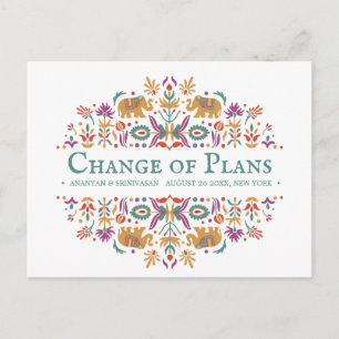 Indian Flower Elephant Wedding CHANGE OF PLANS Announcement Postcard